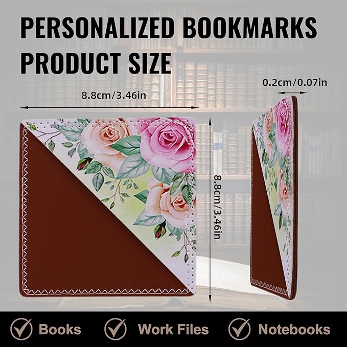 4 Pieces Leather Bookmarks, Cute Book Accessories for Reading Lovers, Page Markers for Women Men Kids Students Teachers Retirement Birthday Gift (Floral Print)
