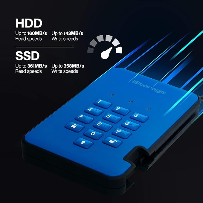 iStorage diskAshur2 HDD 500GB Blue | Secure portable hard drive | Password protected | Dust & water resistant | Hardware Encryption