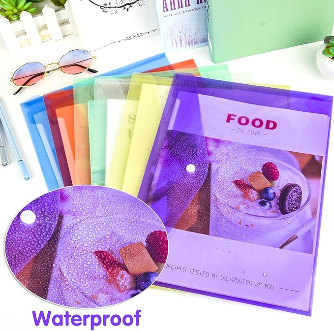 NACHLYNN 48pcs Plastic Envelopes Poly Envelopes with Snap Closure A4 Size Clear Document File Folders Organizers Assorted Color Envelope for School Office Supplies