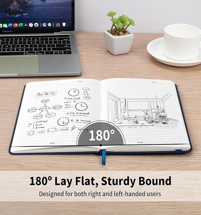 Lined Journal Notebook for Work, A5 Leather Notebook with Pen Holder, 100GSM/160 Pages Thick Paper, Daily Journals for Writing, School, Note Taking, Business, Travel, College Ruled