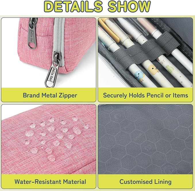 Della Gao Big Capacity Pencil Pen Case Nylon Large Pencil Pouch Simple Stationery Bag Office Organizer Pen Bag for Men Women - Pink