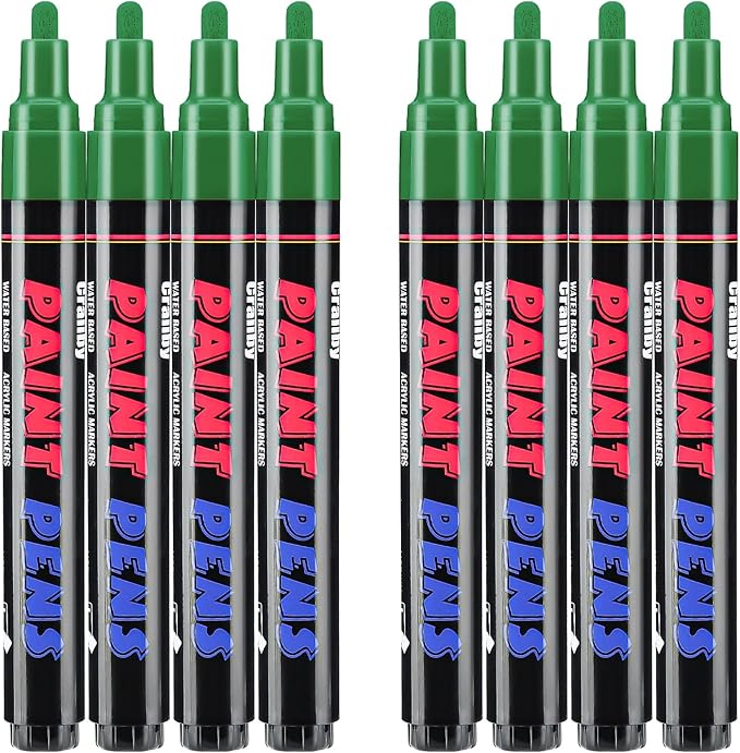 Green Paint Pens Paint Markers - 8 Pack Permanent Quick Dry Waterproof Marker Pens for Rocks Wood Fabric Plastic Canvas Glass Mugs Metal Tire Stone