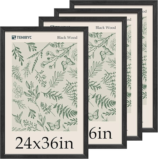 24x36 Poster Frame 4 Pack, Textured Black Wood Picture Frame, Suitable for Photos, Puzzles, Paintings & Maps, Wall Hanging