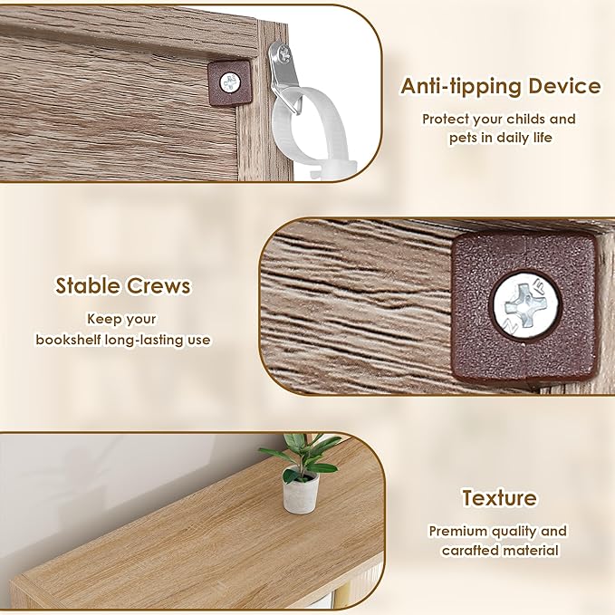 FACBOTALL 82" Tall Bookshelf, 7-Tier Open Shelves Bookcase, Freestanding Display Storage Shelves, Tall Bookcase Home Decor Furniture for Home Office, Living Room, Bedroom, Light Oak