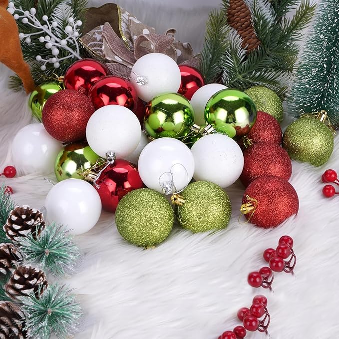 30ct Christmas Ball Ornaments, 2.36" Shatterproof Christmas Tree Decorations, Perfect Hanging Ball for Indoor/Outdoor Holiday Party Decor(Red, Green & White)