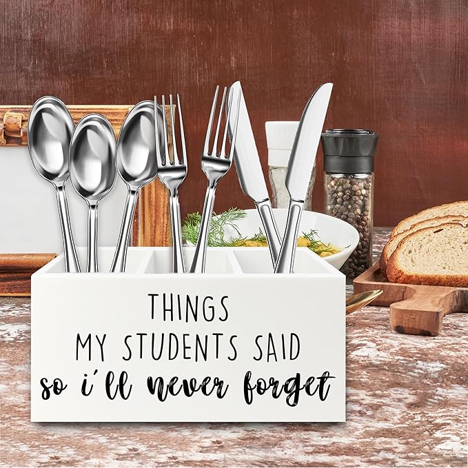 Teacher Gifts Pen Pencil Holder Organizer for Desk, Things My Students Said So I'll Never Forget Wooden Box Signs Decorations for Home Office Desk Tabletop, Teacher Appreciation Gifts