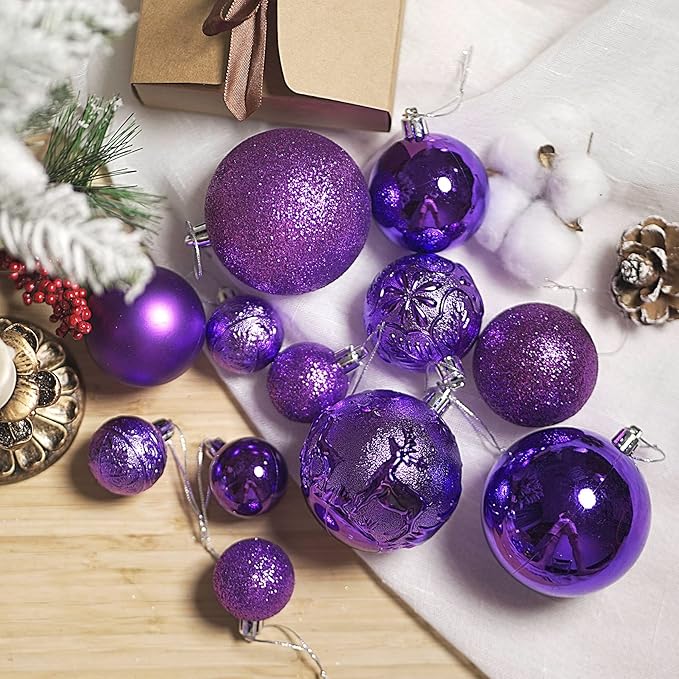 Christmas Ornaments for Xmas Trees,Purple Shatterproof Christmas Ball Ornaments