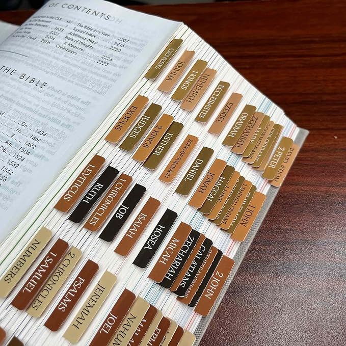 Thinkor Reposition Laminated Bible Tabs, Large Print Stickers, Easy to Read & Apply Bible Tabs for Women & Man (Autumn Wood)