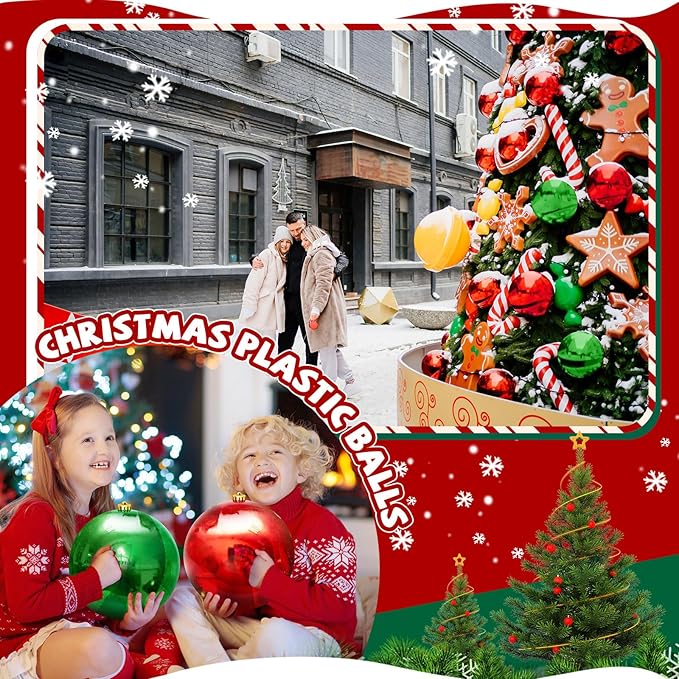 8 Pcs Christmas Ball Ornaments 8 Inch UV Resistant and Waterproof Shatterproof Shiny Plastic Christmas Tree Hanging Ornaments Decoration for Indoor Outdoor Holiday Party(Red, Green)