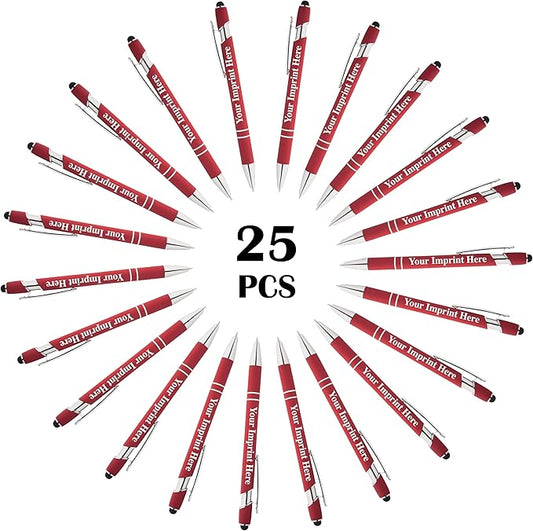 Up to 500 Pcs Custom Pens Bulk | Rainbow of Colors | Soft-Touch Metal Black Ink Personalized with Name or Message (Red, 25 pcs)