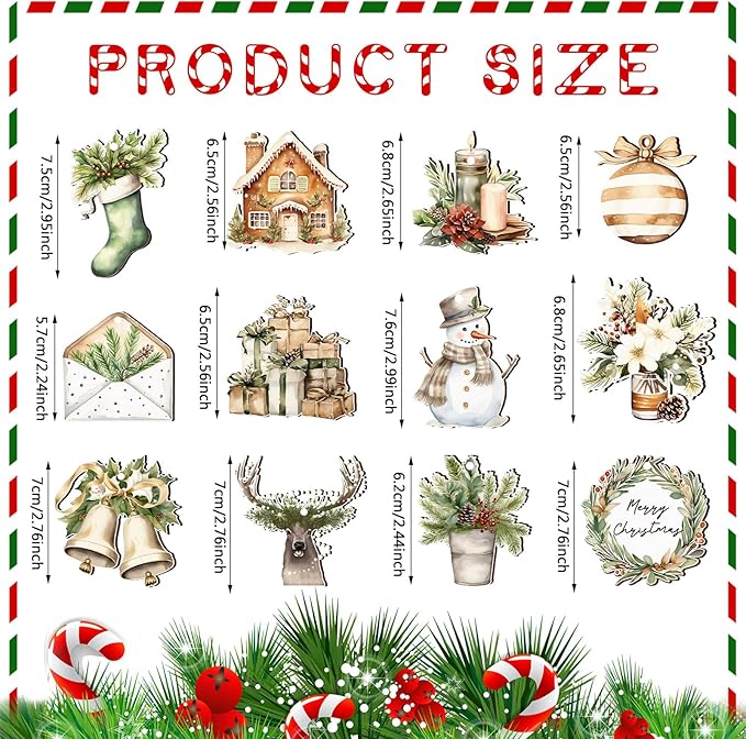 Huwena 36 Pcs Woodland Christmas Ornaments Farmhouse Winter Wooden Ornaments Snowman Reindeer Wreath Bells Flowers Wood Cutouts Tags with Ropes Country Neutral Christmas Decor for Xmas Tree Gifts