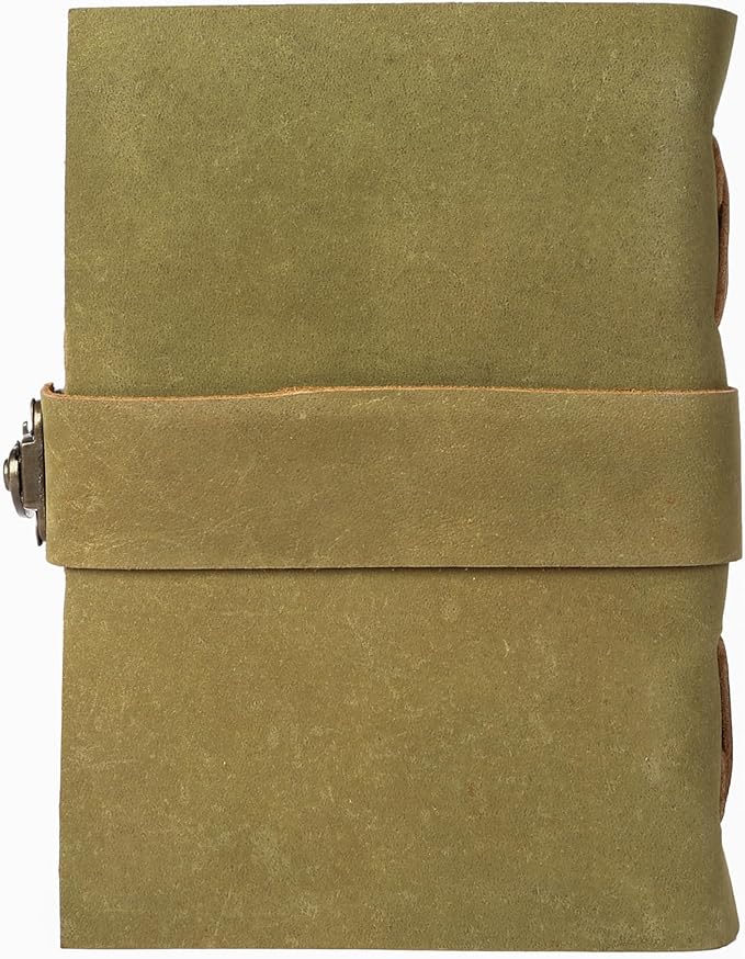 Vintage Leather Journal Handmade Buffalo Non-Refillable Deckle Edge Paper – Leather Bound Journal for Women Men Vintage C-Lock Closure Ideal for Writing & Travel for Artists (Green)