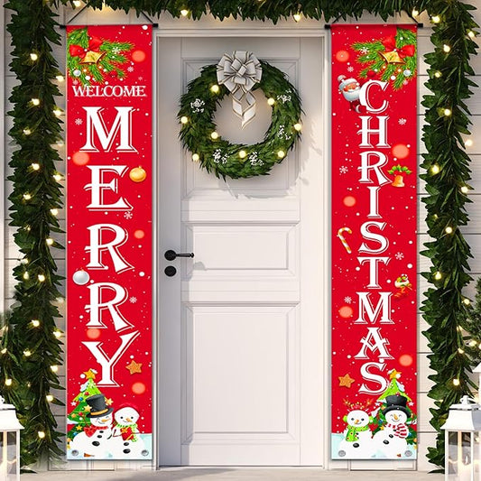 Ideal Christmas Porch Door Decorations, Large 71x12in, Premium Merry Christmas Banner, NO-DIY, Classic Design, HQ Fabric, HD Printing, Perfect for Outdoor Christma s Decorations Indoor