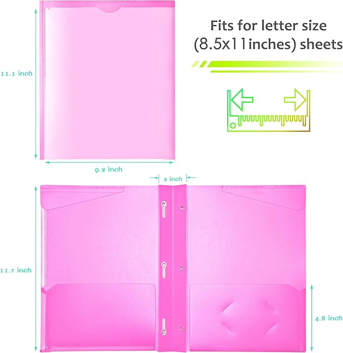 WOT I Heavy Duty Folders with Clear Front Pockets - 6 Pack, Extra Thick Plastic Folders with 3 Pocekts and 3 Prongs for Letter Size Paper/Card Slot/Assorted Colors/School/Work/Home Use