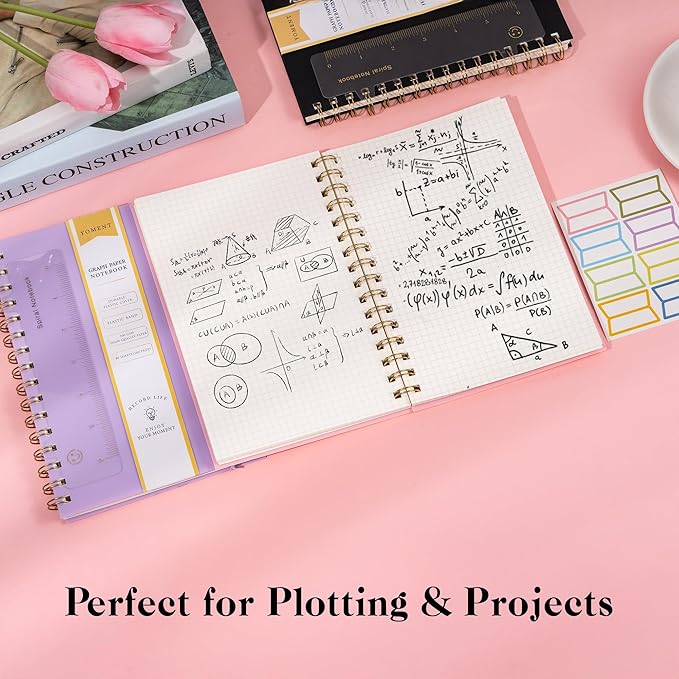 Yoment Graph Paper Notebook A5 Graphing Spiral Notebook 160 Pages Grid Paper Notebook Spiral Bound Pink Hardcover Spiral Journal 5x7 Grid Notebooks for Note Taking, Pink