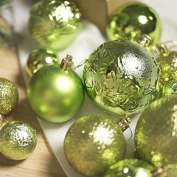 Senjie Apple Green Shatterproof Christmas Ornaments, 32 Pcs Multicolored Spherical Hanging Plastic Ornaments for Christmas Trees