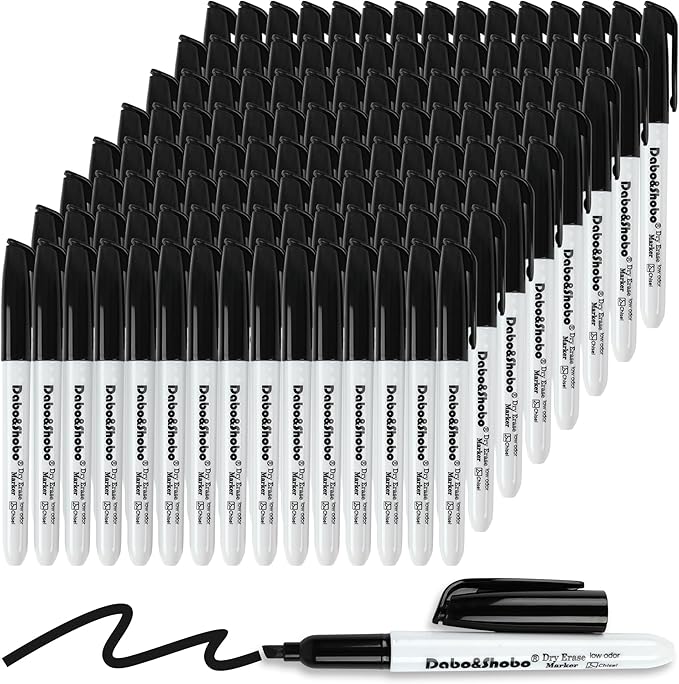 Dabo&Shobo Dry Erase Markers Bulk, 120 Count Black Whiteboard Markers, Low Odor Dry Erase Markers, Chisel Tip, Suitable for School, Office, or Home