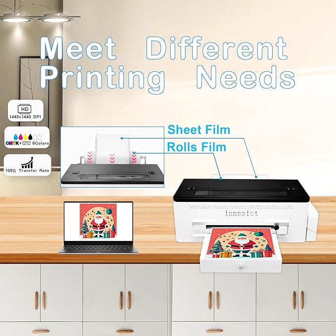 Lancelot A3 L1800 DTF Printer,T Shirt Maker Machine with Roll Feeder,DTF Laptop,White Ink Circulation,Fabric Transfer Printing Machine for Small Business(Printer+Software+Computer+Consumables)