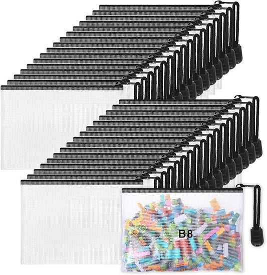 Jetec 32 Pcs Mesh Zipper Bags Toy Storage Bikini Organizer Bag Bolsas Para Guardar Trajes De Baño Waterproof Zipper Reusable Pouch Puzzle Multipurpose for Storage Office(Black,5.1 x 4.1 Inch)