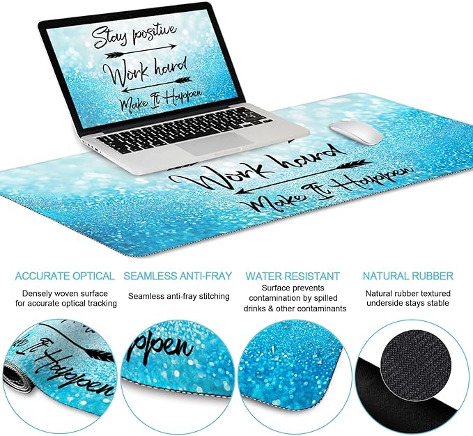 Desk Mat Pad, XXL Large Gaming Mouse Pad with Wrist Rest Wrist Support, Ergonomic Mouse Pad, Keyboard Wrist Rest, Coaster, Home Office Desk Accessories Decor Supplies, Stay Positive