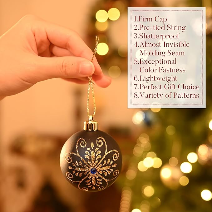 Valery Madelyn Christmas Ornaments Set, 30ct 2 Inches Blue and Gold Shatterproof Christmas Tree Decorations Ball Ornaments Bulk, Luxury Hanging Ornaments for Xmas Holiday Party Decor
