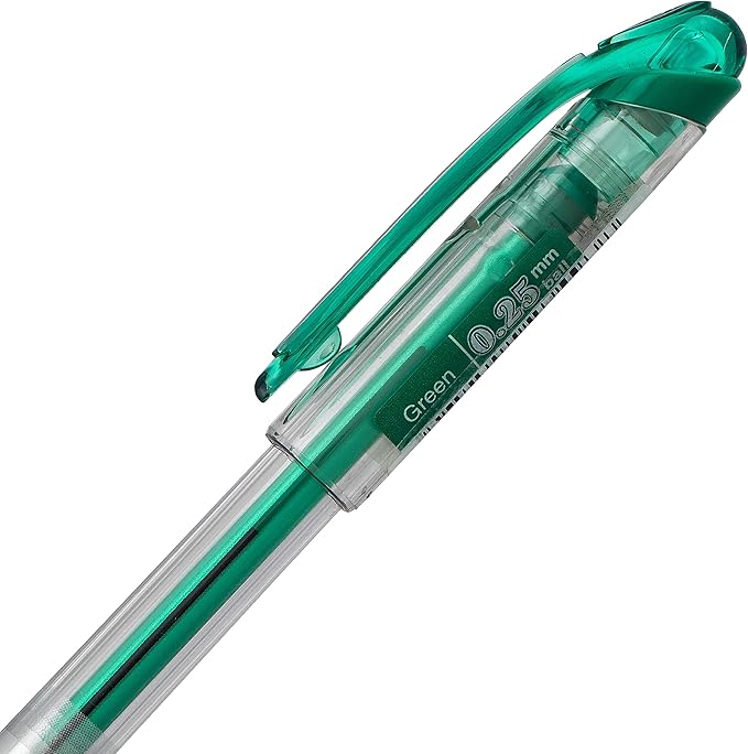 Pentel Arts Slicci 0.25 mm Extra Fine Gel Pen, Green Ink, Box of 12 (BG202-D)