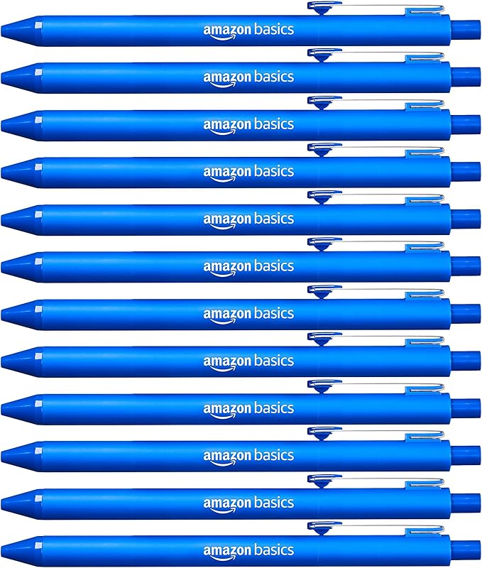 Amazon Basics Retractable Ballpoint Pens, Smooth Writing, Blue, 12-Pack