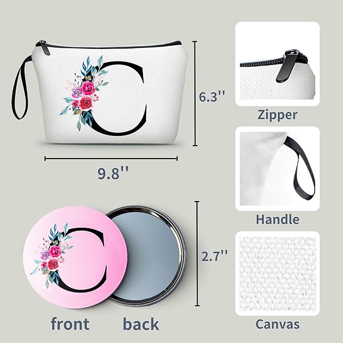 Friend Gifts for Women,Small Gifts for Women,Personalized Makeup Bag,Small Makeup Bag for Purse,Cosmetic Bag With Mirror,Bridesmaid Gifts,Birthday Gifts for Friends Female,(C)