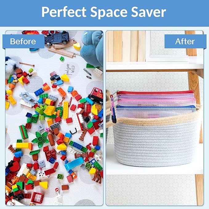 Sooez 24 Pack Super Large Mesh Zipper Pouch Bags, A3 (16.5×11.7 in) Storage Bags with Label Pocket, Reusable Zipper Pouches for Classroom Organization