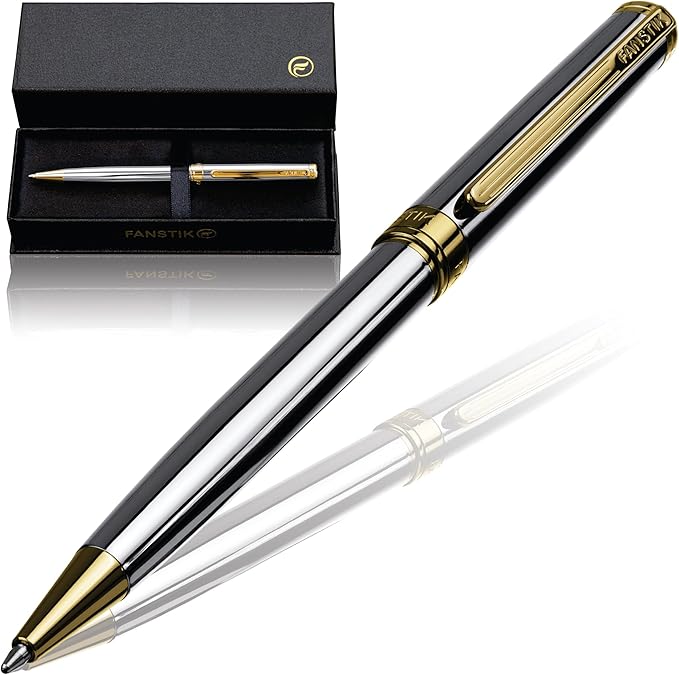 Customized Silver&Gold Luxury ballpoint pen (Made In USA) fancy gift set for women, Real 24K Gold Plating, Professional executive pen gift set for men (Lux Custom-BallPoint Silver-Gold)