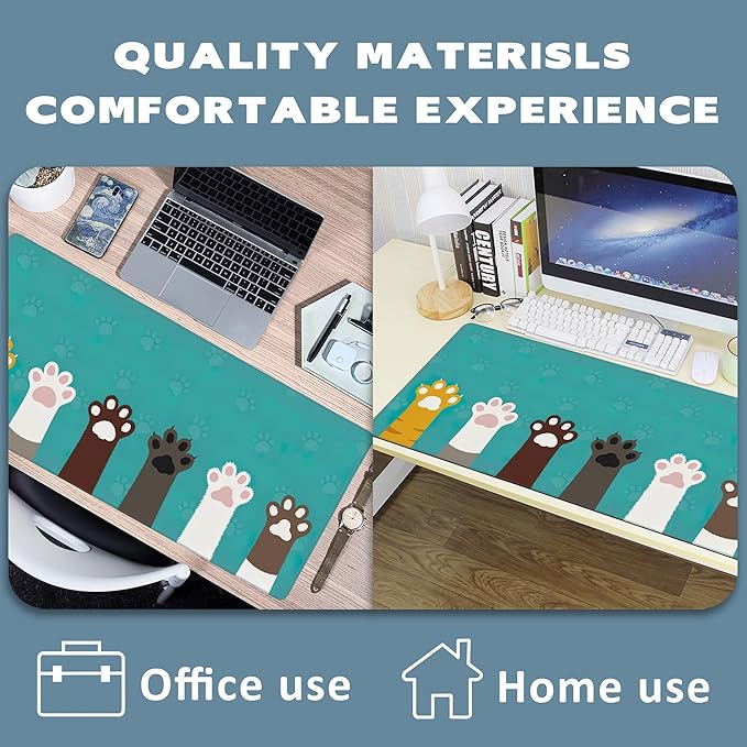 Extended Gaming Mouse Pad Cute Cat Paws Large Mousepad with Stitched Edges,Anti-Slip Rubber Base Keyboard Mouse Mat Desk Pad for Gaming Home Office 35.4 x 15.7 inches