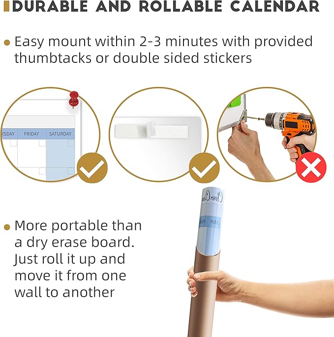 CLEVER CLEAN Large Dry Erase Wall Calendar 5 Feet- 48"x60" 2025 Undated Yearly Planner for Home, Office, School Projects - Jumbo Erasable Laminated Task Organizer