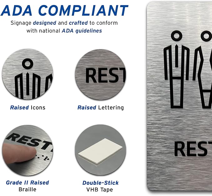 Brushed Aluminum Restroom Sign (Modern - Brushed Aluminum) - Bathroom Sign, Bathroom Signs for Business, Restroom Signs for Business - Made in USA