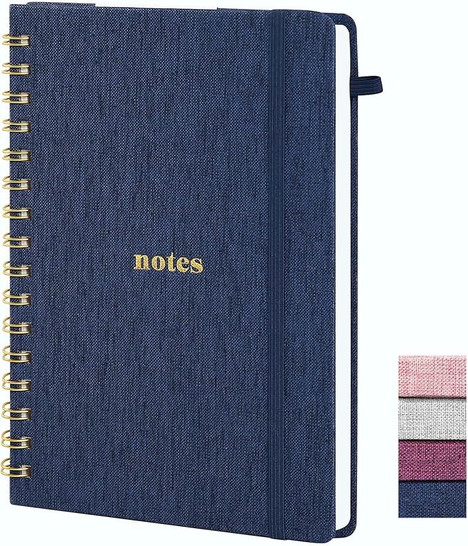 A5 Spiral Notebook – Hardcover Journal 160 Lined Pages 100 GSM Thick Paper With Elastic Band & Pen Holder College Ruled Writing Notebooks for Work School Travel Dark Blue