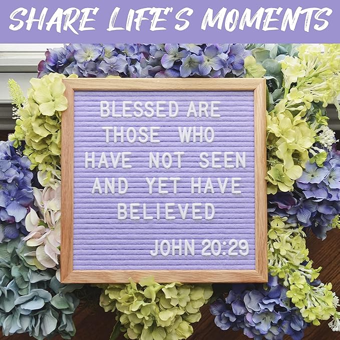 Felt Like Sharing Square Letter Board (Lavender Felt - 10”x10”) – Changeable Message Board with 3 Sets of Felt Board Letters – Statement Wall Sign for Quotes, Home or Holiday Decor In Oak Frame