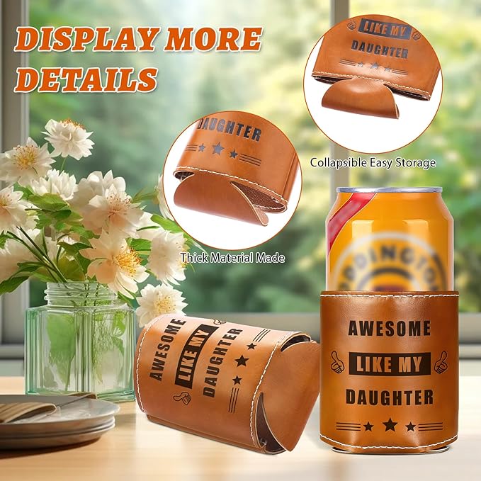 Funny Gifts for Dad from Daughter,Christmas Gifts for Men,White Elephant Gifts for Adults,Mens Birthday Gag Cool Retirement Gifts for Him Husband Grandpa,Leather Can Cooler Sleeve Holder for Soda