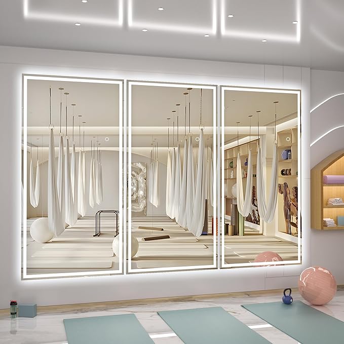 Hasipu Full Length Mirror with Lights, 83" x 36" LED Lighted Floor Standing Mirror, Full Body Dressing Hanging Mounted Mirrors, Dimmable, Tempered Glass, Safe to Use, Square White