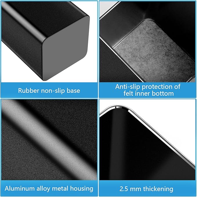 Pen holder,square pen cup, Metal pen pencil holder, desktop pencil cup stationery organization office desktop accessories, suitable for office, school, home and stationery supplies. (Black)