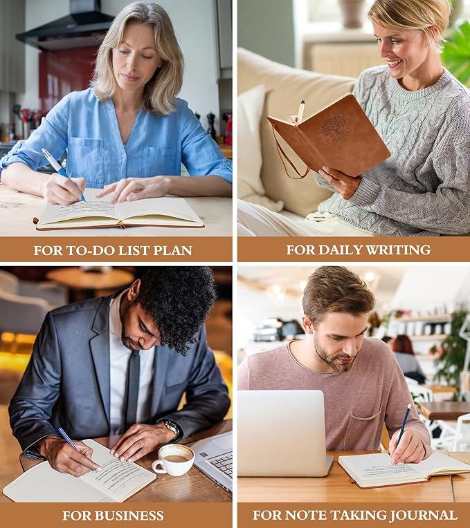 Lined Journal Notebook for Men & Women,200 Pages A5 Hardcover Leather Notebook (5.9"x8.5"), Travel Journal for Work, School, Business Writing, Note Taking, Notepad Diary (Brown)