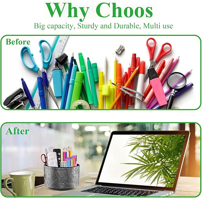 lizimandu Round Leather Art Supply Organizer,Remote Control Holder,360 Degree Spinning,Multi-Functional Pencil Holder,4 Compartments Desktop Stationary Organizer(1-Grey)