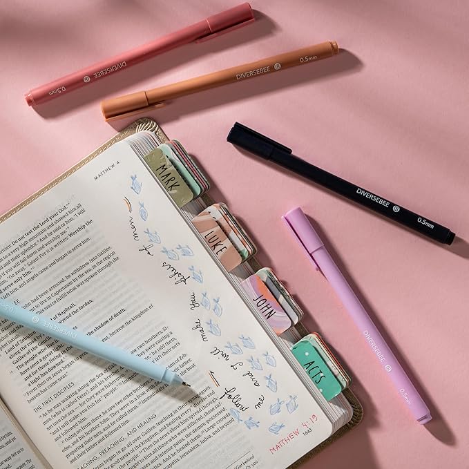 DIVERSEBEE Assorted Gel Ink Pens, 0.5 mm Gel Pens Fine Point, Cute Fine Tip Bible Pens No Bleed Through, Bible Study Journaling Supplies, 5 Pack Set (Lotus)