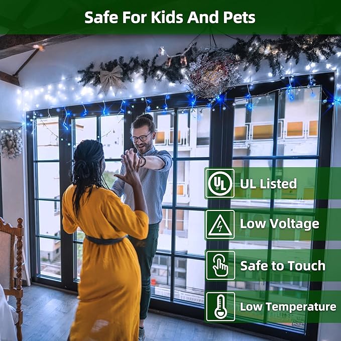 1332 LED Christmas Lights with 296 Drops,132ft 12 Modes Hanging ice String Lights with Timer & Dimmable & Waterproof, Plug-in Fairy Lights for Holiday Wedding Party Christmas Decor Blue & CoolWhite