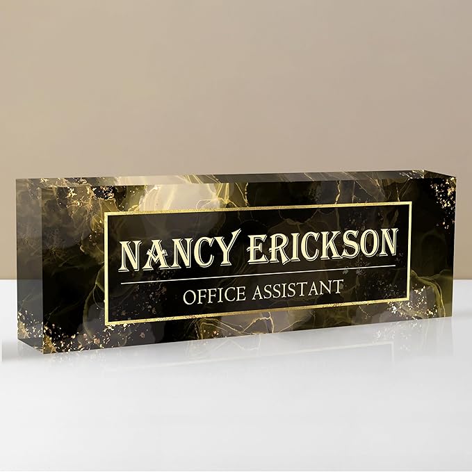 Personalized Name Plate for Desk, Custom Desk Name Plate, Acrylic Name Plate Office Desk Accessories, Personalized Office Gifts for Coworkers Teachers, Employee Appreciation Gifts (B-Gray Marble)
