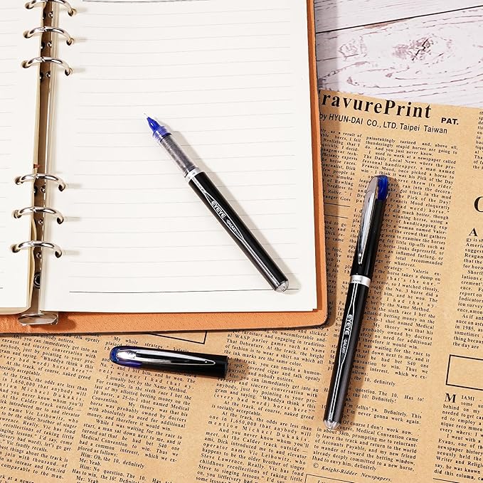 EYEYE Black Pen Roller Ball Needle Tip 0.5mm Quick Dry, 6 Pack Liquid Ink Rollerball Pens Extra Fine Point Smooth Writing Pens for Journaling, Note Taking, Office, School Supplies