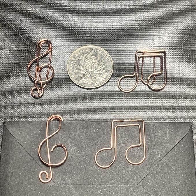 OWLFAVO Clef and Note Shape 40pcs Paper Clips with Clear Box, Rose Gold, Funny Cute Paperclips Bookmarks Planner Clips for Fun Office Supplies School Gifts Wedding Decoration