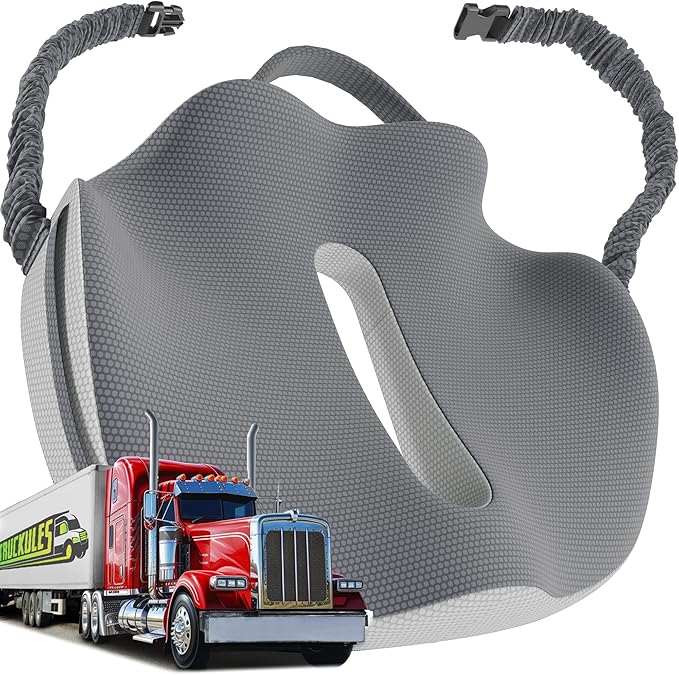 XL Truck Seat Cushion for Truck Driver Seat Cushion - Upgraded Back Support, CertiPUR-US® Certified - Thick Memory Foam, Pain Relief for Hours of Driving, Trucker Approved Big Rig - Gray