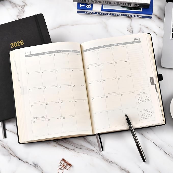2026 Planner - Weekly and Monthly Planner 2026, Jan.2026 - Dec.2026, 9" x 11", 2026 Calendar Planner with Inner Pocket + Bookmarks+ Leather Hardcover, Black