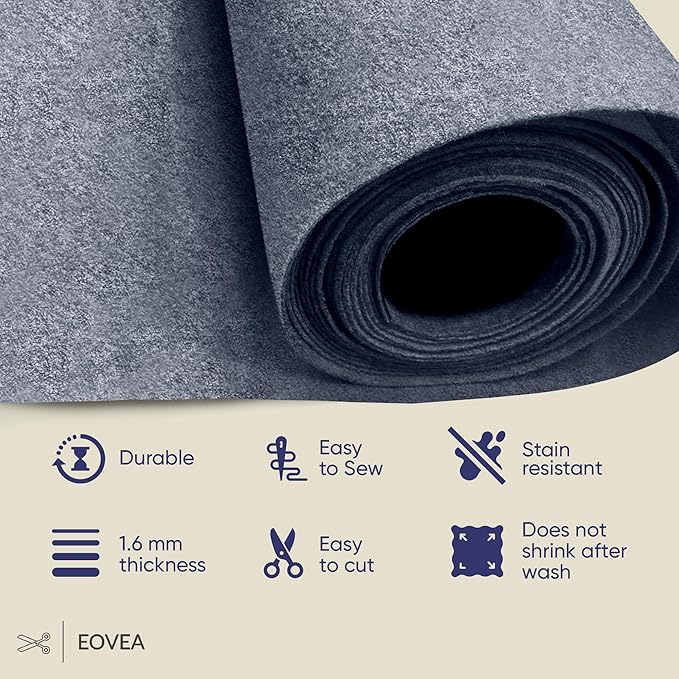 EOVEA | Acrylic Felt Fabric by The Yard - Non-Stiff, Soft Material - 72" Wide - 1.6mm Thick Felt Sheets for DIY Crafts, Sewing, Upholstery, Cushion, PaddingCharcoal Grey, 5 Yard