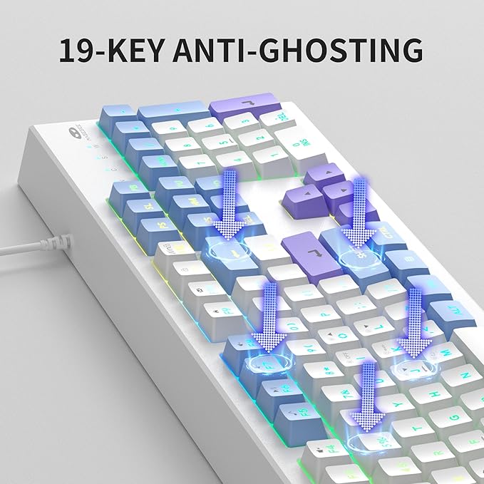 MageGee Creamy Keyboards,K2 Classic Keyboard Wired RGB Backlit 104 Keys Waterproof Ergonomic Keyboard,PC Keyboards for PC/loptop/MAC - Lris Violet