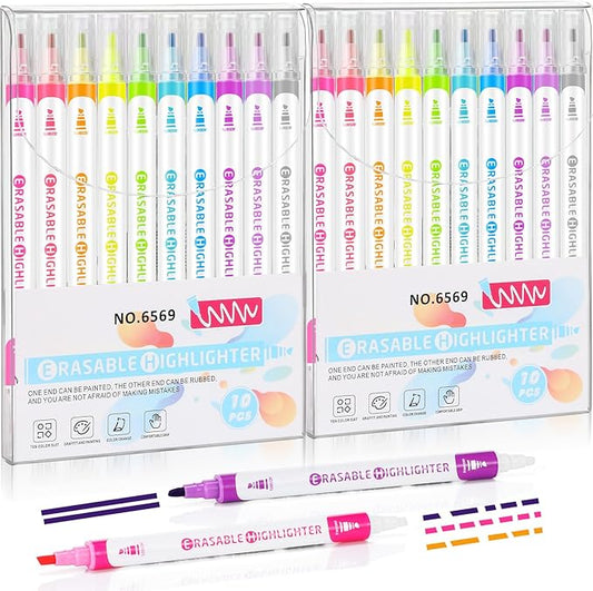 Zhehao 20 Pcs Erasable Highlighters, Smooth Writing Double Head Highlighter for School Office Back to School Supplies Occ Shoebox Gifts